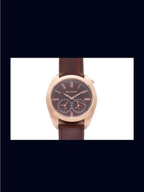 Bolvaint Men's Brown Leather Strap Rose Gold Case Watch
